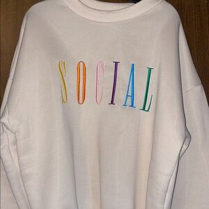 White Sweatshirt with Colorful 'SOCIAL' Embroidery
